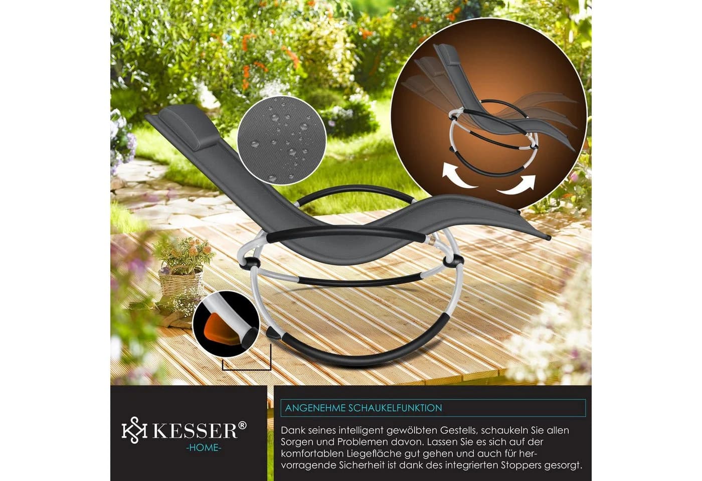 KESSER Gartenliege Anthrazit Klappbar mit Kissen - Bild 5