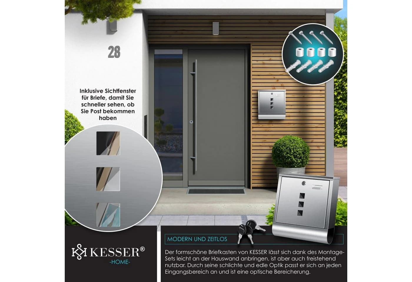 KESSER Briefkasten Edelstahl mit Zeitungsfach und Sichtfenster - Bild 5
