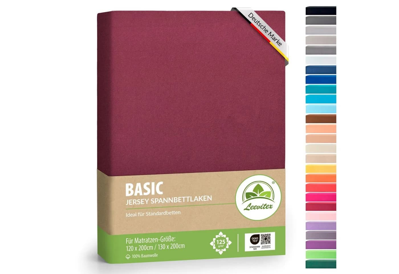 leevitex® Spannbettlaken Jersey 100% Baumwolle Rot - Bild 2
