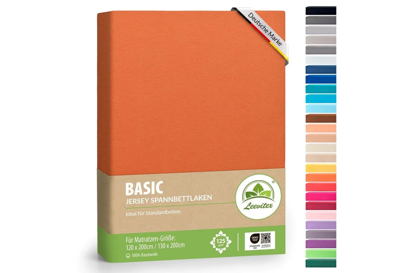 leevitex® Spannbettlaken Jersey 100% Baumwolle Orange - Bild 2