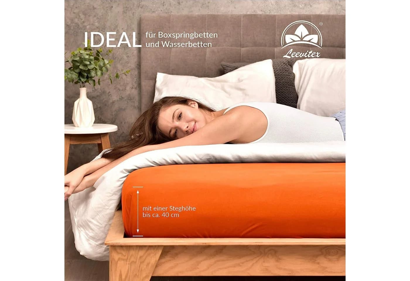 leevitex® Spannbettlaken Jersey 100% Baumwolle Orange - Bild 4