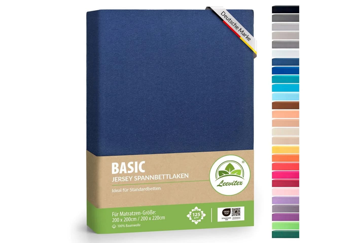 leevitex Spannbettlaken Jersey 100% Baumwolle Navyblau - Bild 2