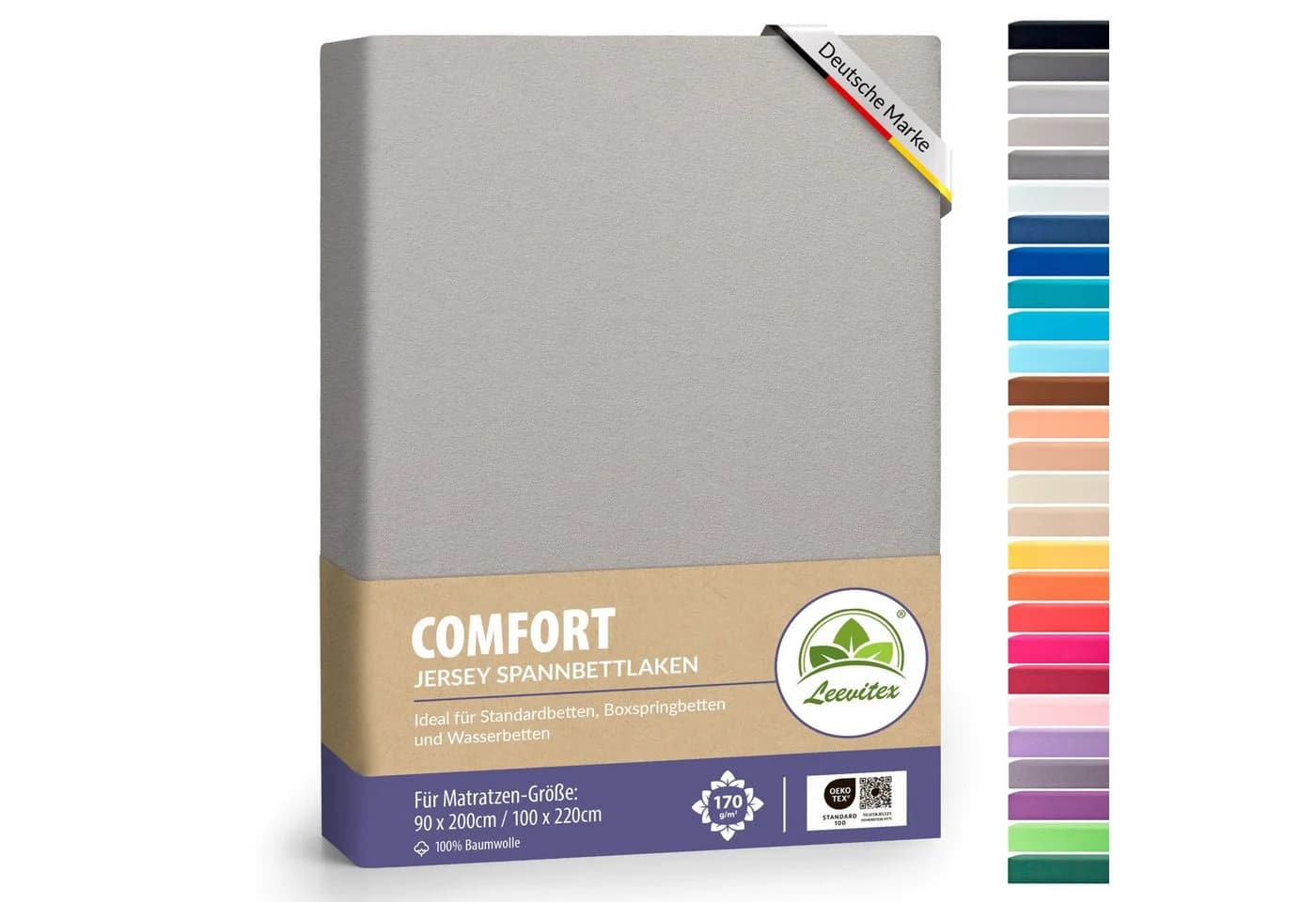 leevitex® Spannbettlaken Premium 170g/m² Grau/Silber Jersey-Baumwolle - Bild 2