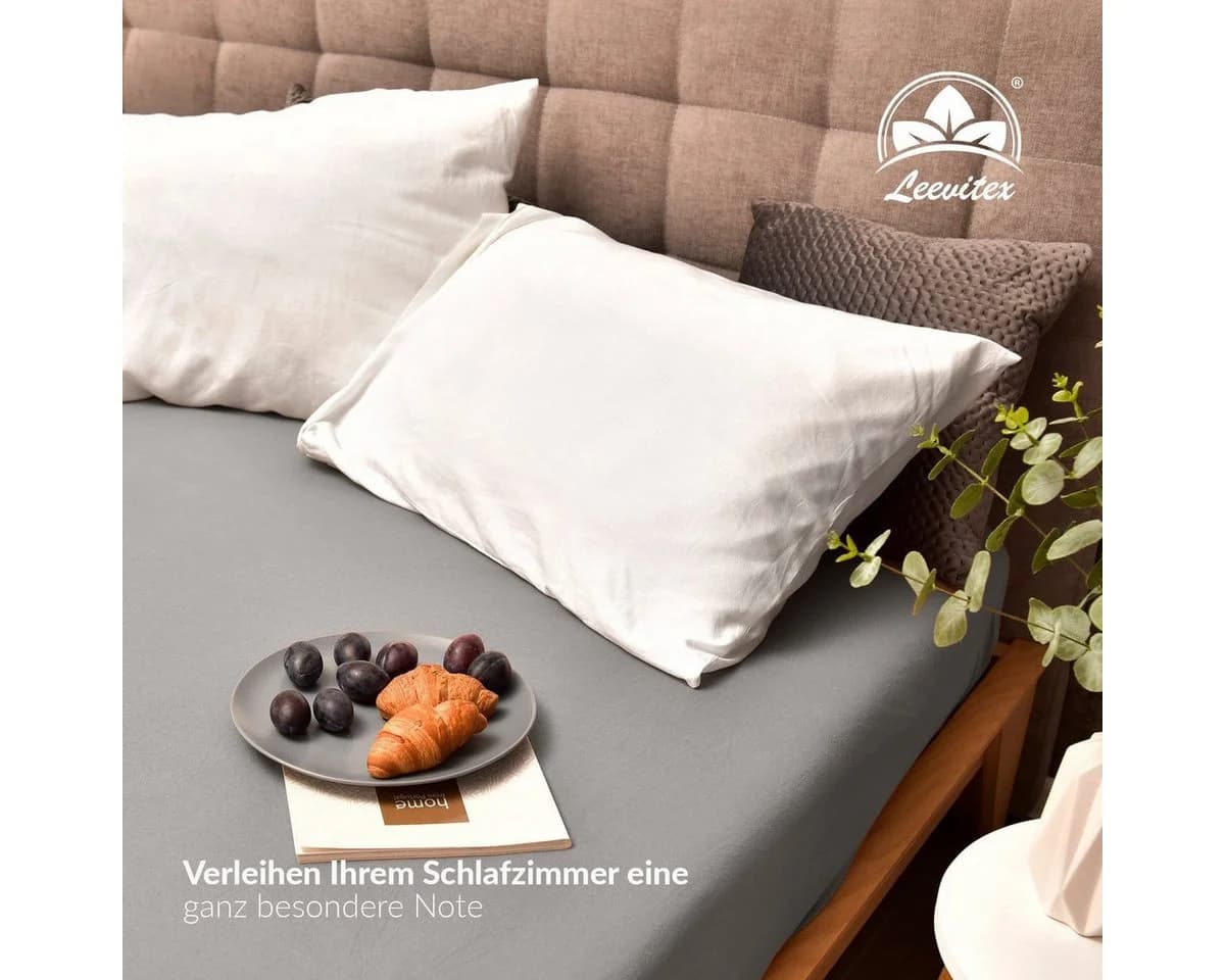 leevitex® Spannbettlaken Premium 170g/m² Grau/Silber Jersey-Baumwolle - Bild 5