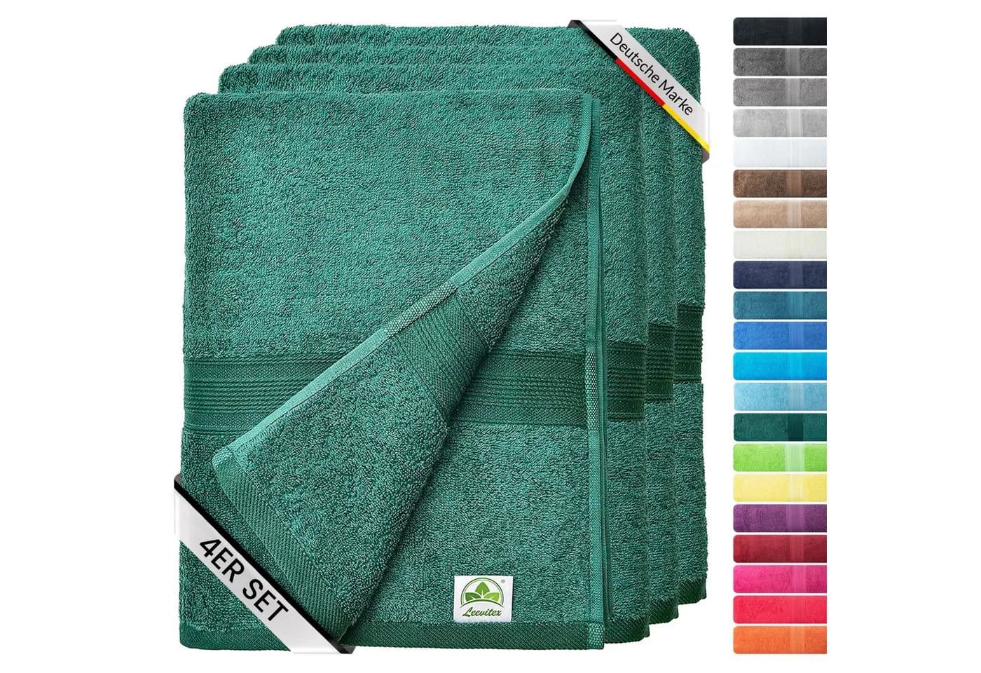 leevitex® Handtuch Frottee 4er Set Dunkelgrün 100% Baumwolle - Bild 2
