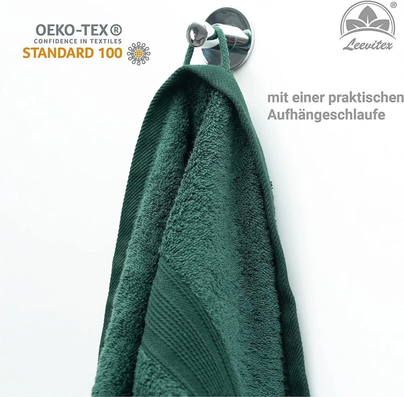 leevitex® Handtuch Frottee 4er Set Dunkelgrün 100% Baumwolle - Bild 4