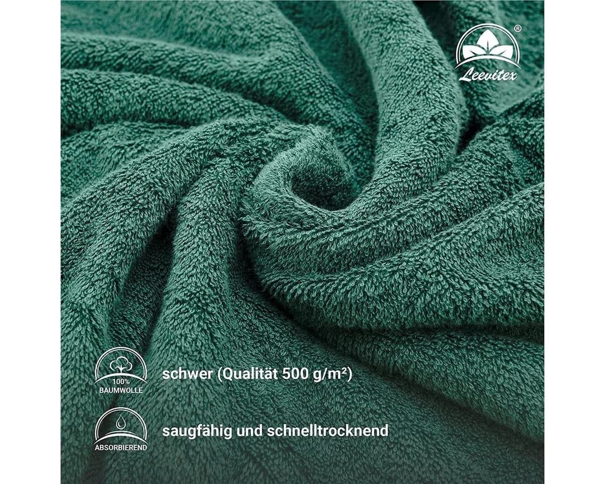 leevitex® Handtuch Frottee 4er Set Dunkelgrün 100% Baumwolle - Bild 5