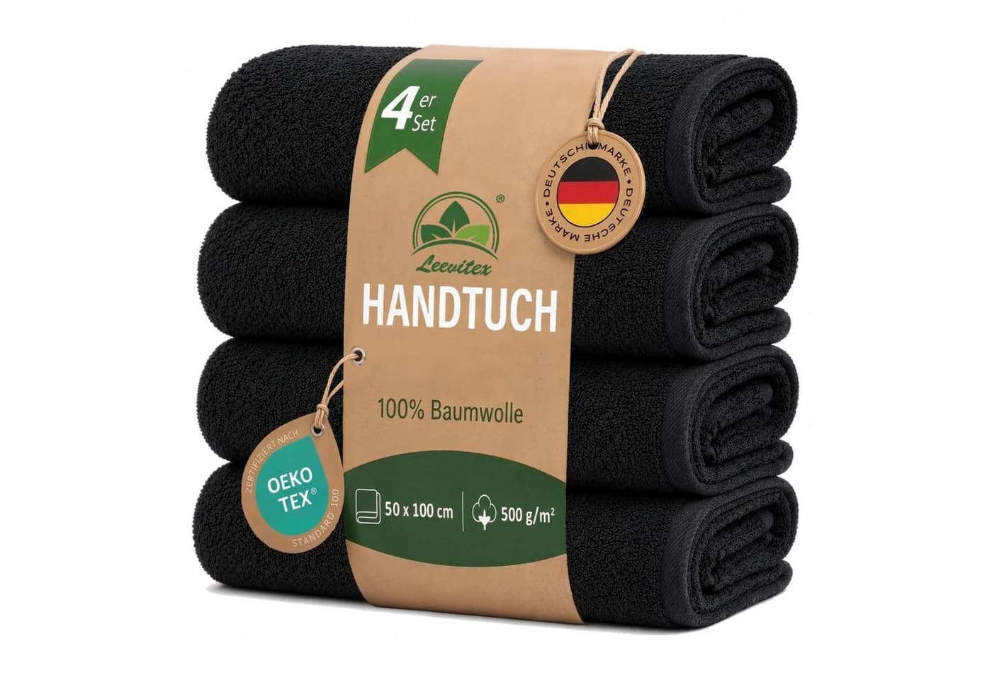 leevitex® Handtuch Frottee 4er Set Schwarz 100% Baumwolle - Bild 2