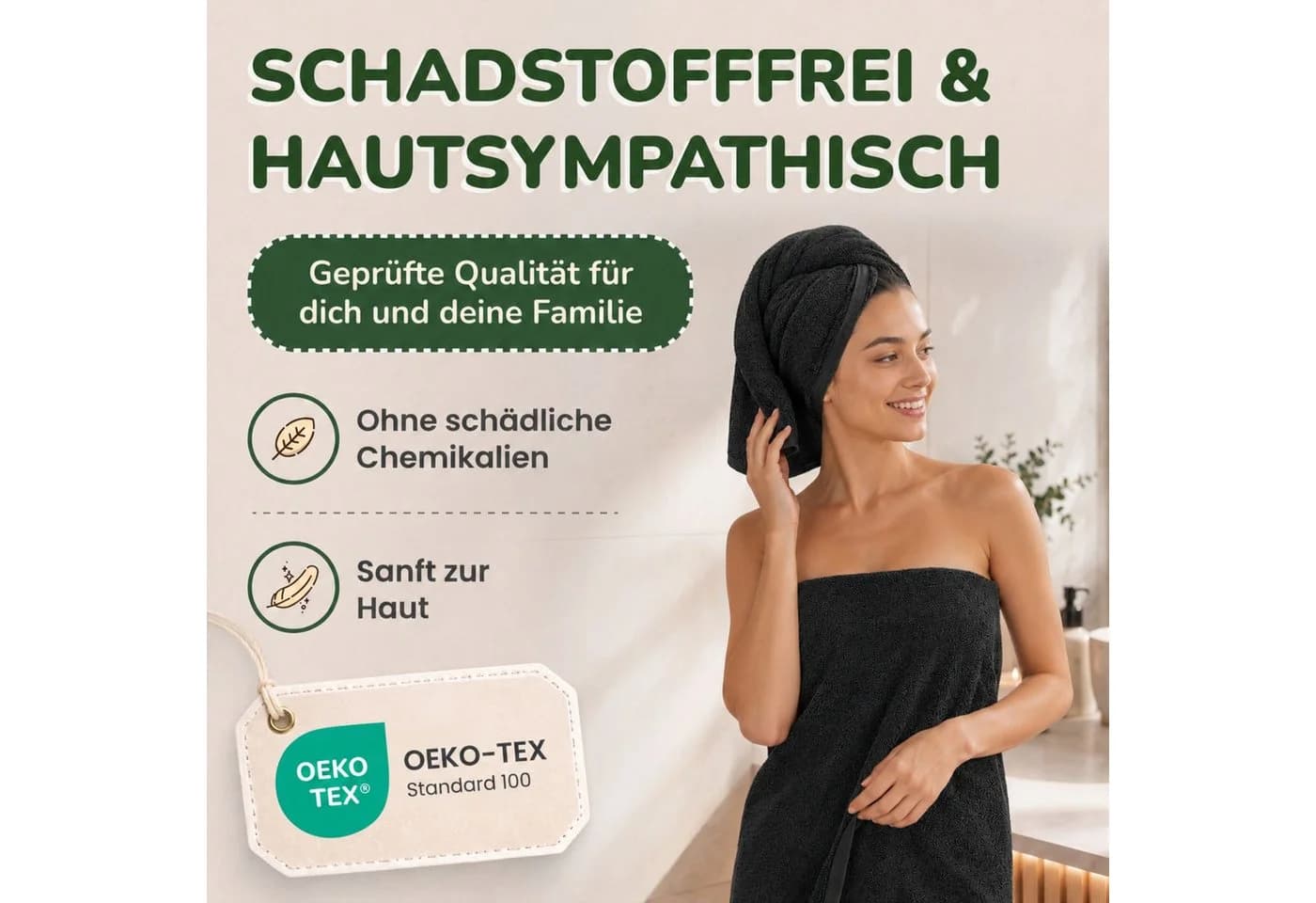 leevitex® Handtuch Frottee 4er Set Schwarz 100% Baumwolle - Bild 3