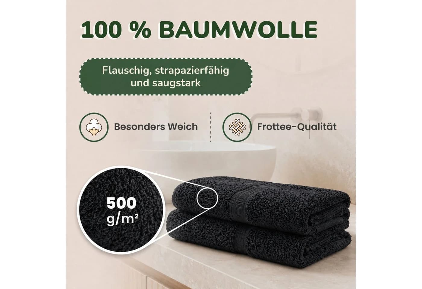 leevitex® Handtuch Frottee 4er Set Schwarz 100% Baumwolle - Bild 4