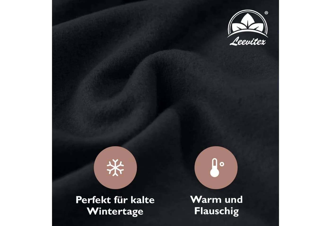 leevitex® Spannbettlaken Thermo-Fleece Schwarz Rundumgummizug - Bild 3