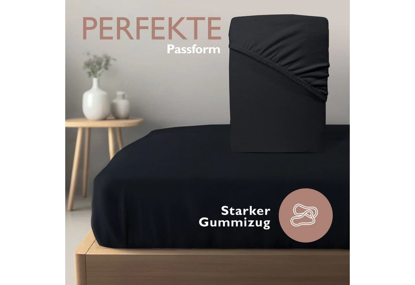 leevitex® Spannbettlaken Thermo-Fleece Schwarz Rundumgummizug - Bild 5