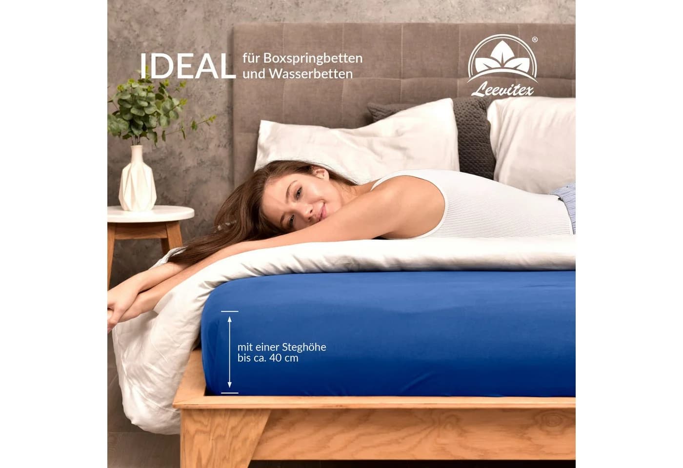 leevitex Spannbettlaken Boxspring & Wasserbett Jersey Baumwolle Blau - Bild 4