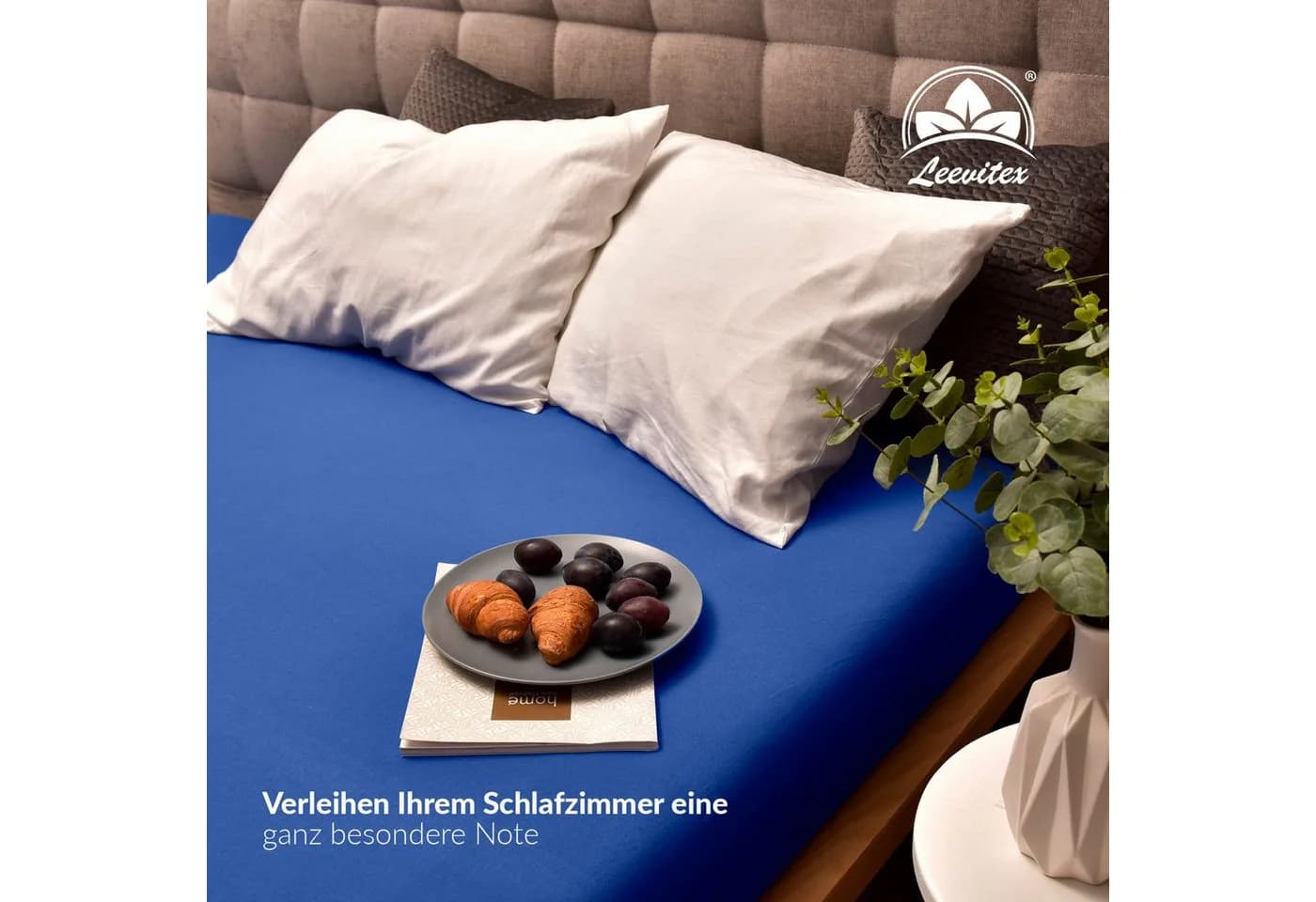 leevitex Spannbettlaken Boxspring & Wasserbett Jersey Baumwolle Blau - Bild 5
