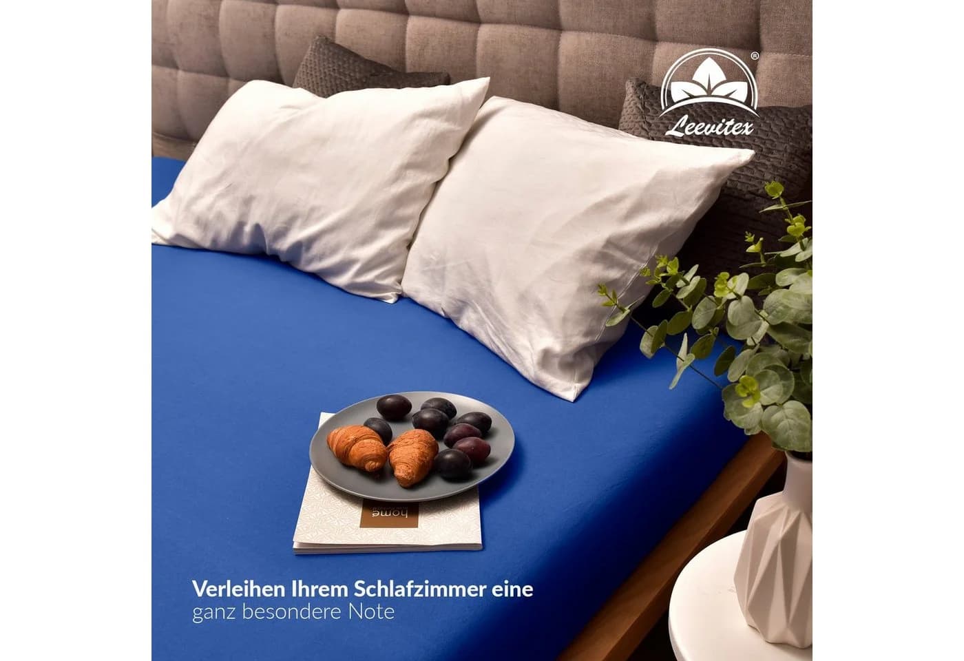 leevitex Spannbettlaken Boxspring & Wasserbett Jersey Baumwolle Blau - Bild 5