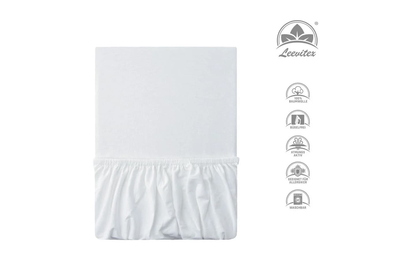 leevitex Spannbettlaken Premium 195 Weiß Jersey Baumwolle