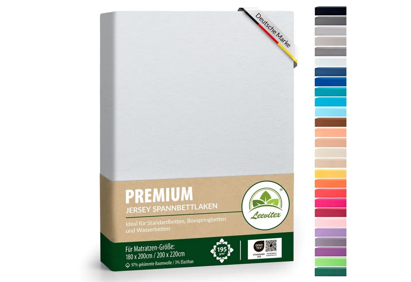 leevitex Spannbettlaken Premium 195 Weiß Jersey Baumwolle - Bild 2