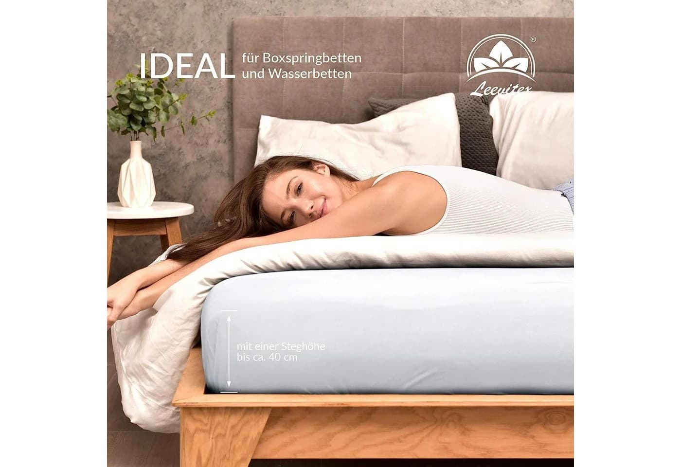 leevitex Spannbettlaken Premium 195 Weiß Jersey Baumwolle - Bild 5