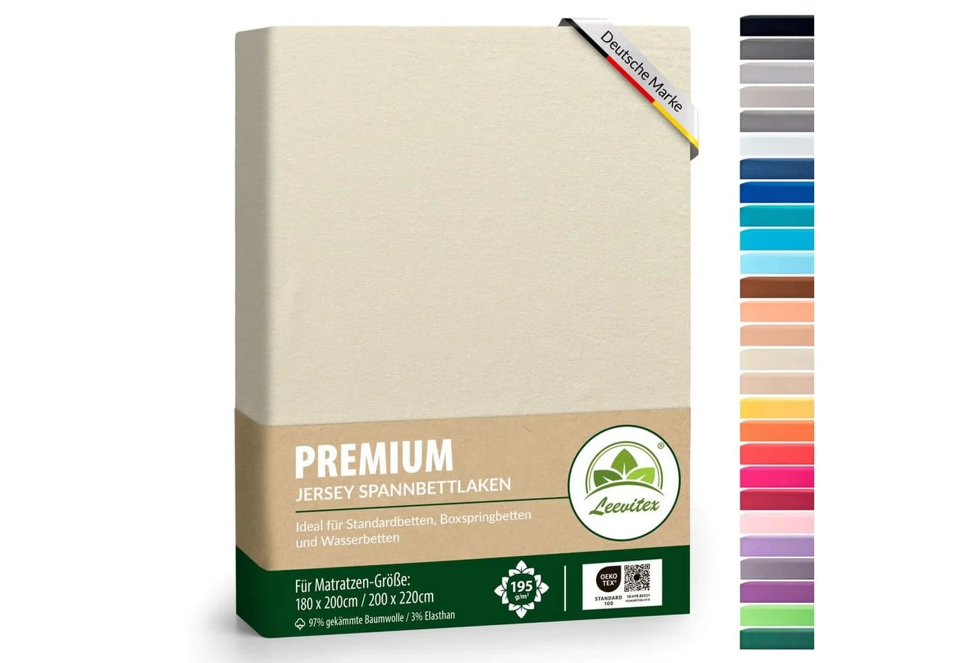 leevitex® Spannbettlaken Premium 195 Weiß Jersey Baumwolle - Bild 2