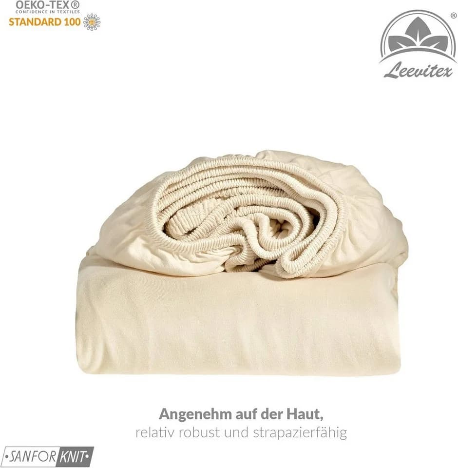 leevitex® Spannbettlaken Premium 195 Weiß Jersey Baumwolle - Bild 4
