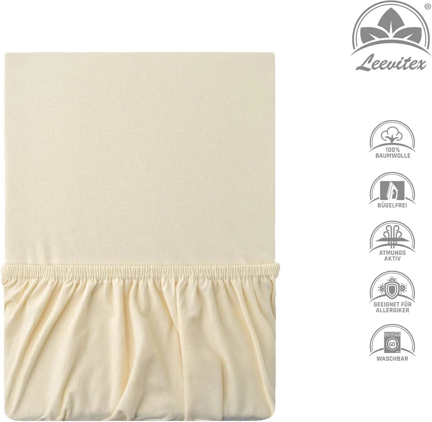 leevitex® Spannbettlaken Premium 195 Weiß Jersey Baumwolle - Bild 5