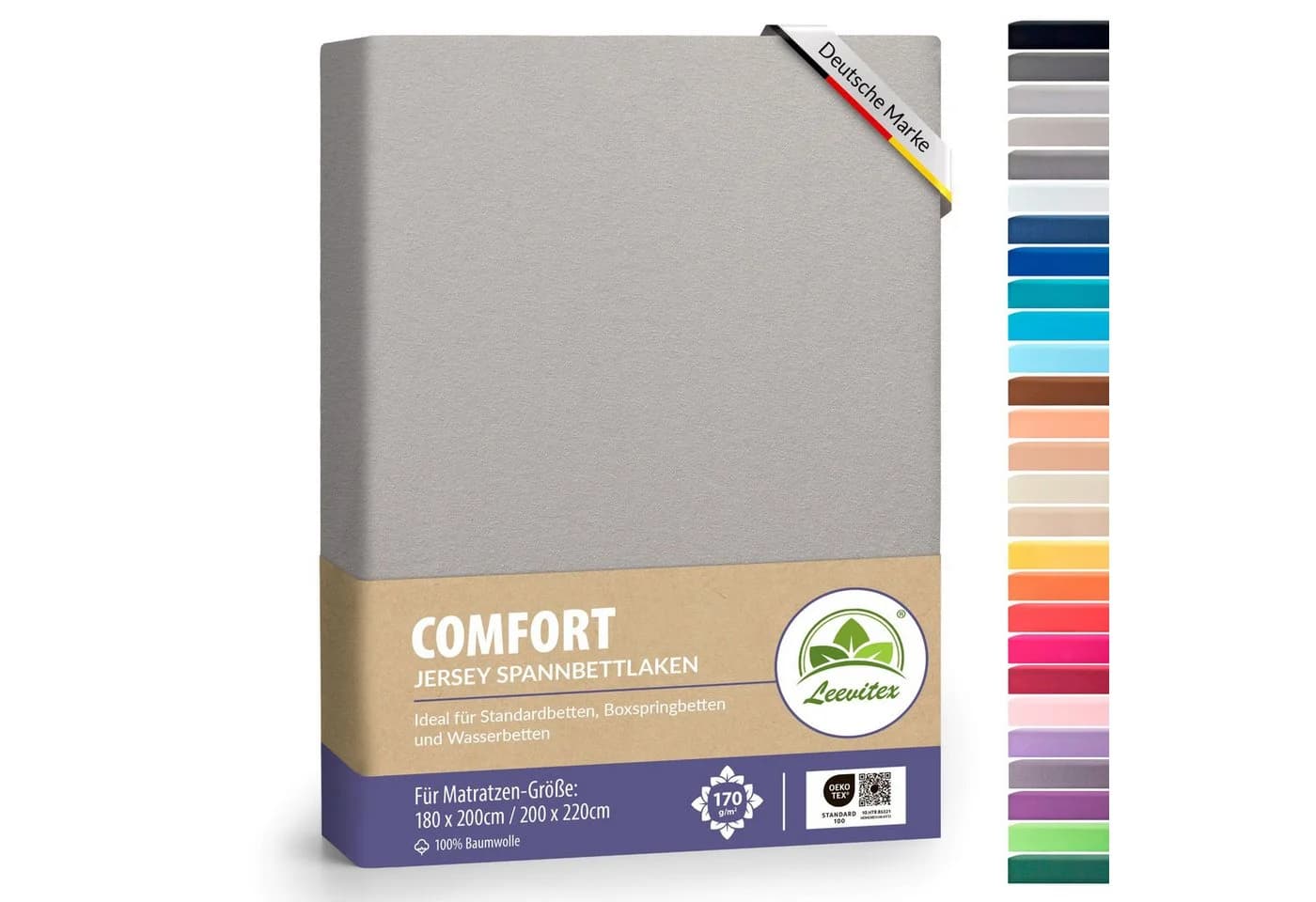 leevitex® Spannbettlaken Jersey-Baumwolle Grau/Silber - Bild 2