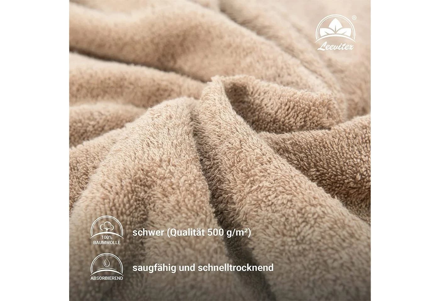 leevitex® Handtuch Frottee 4er Set Beige 50 x 100 cm - Bild 5