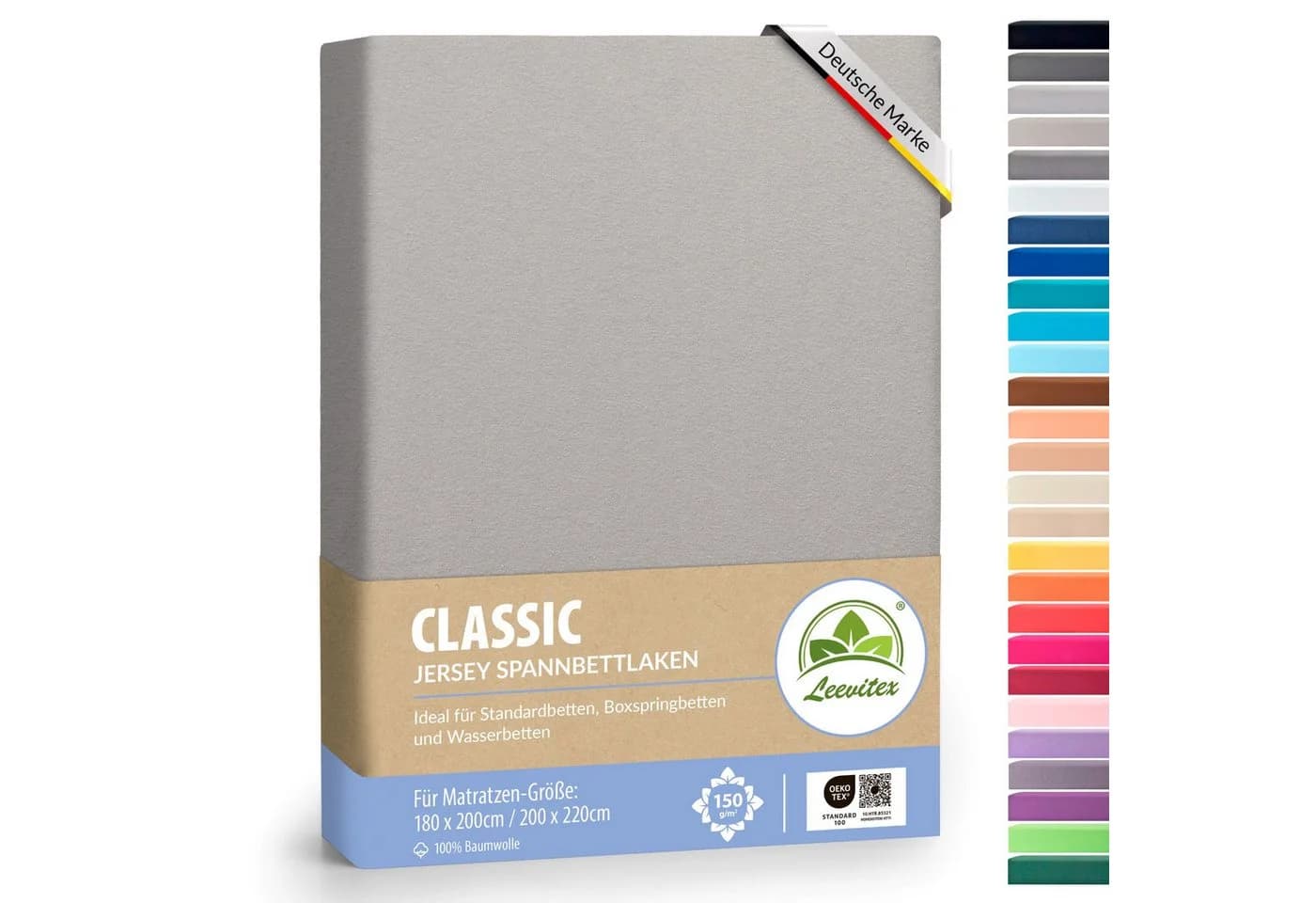 leevitex® Spannbettlaken Jersey-Baumwolle Grau/Silber - Bild 2
