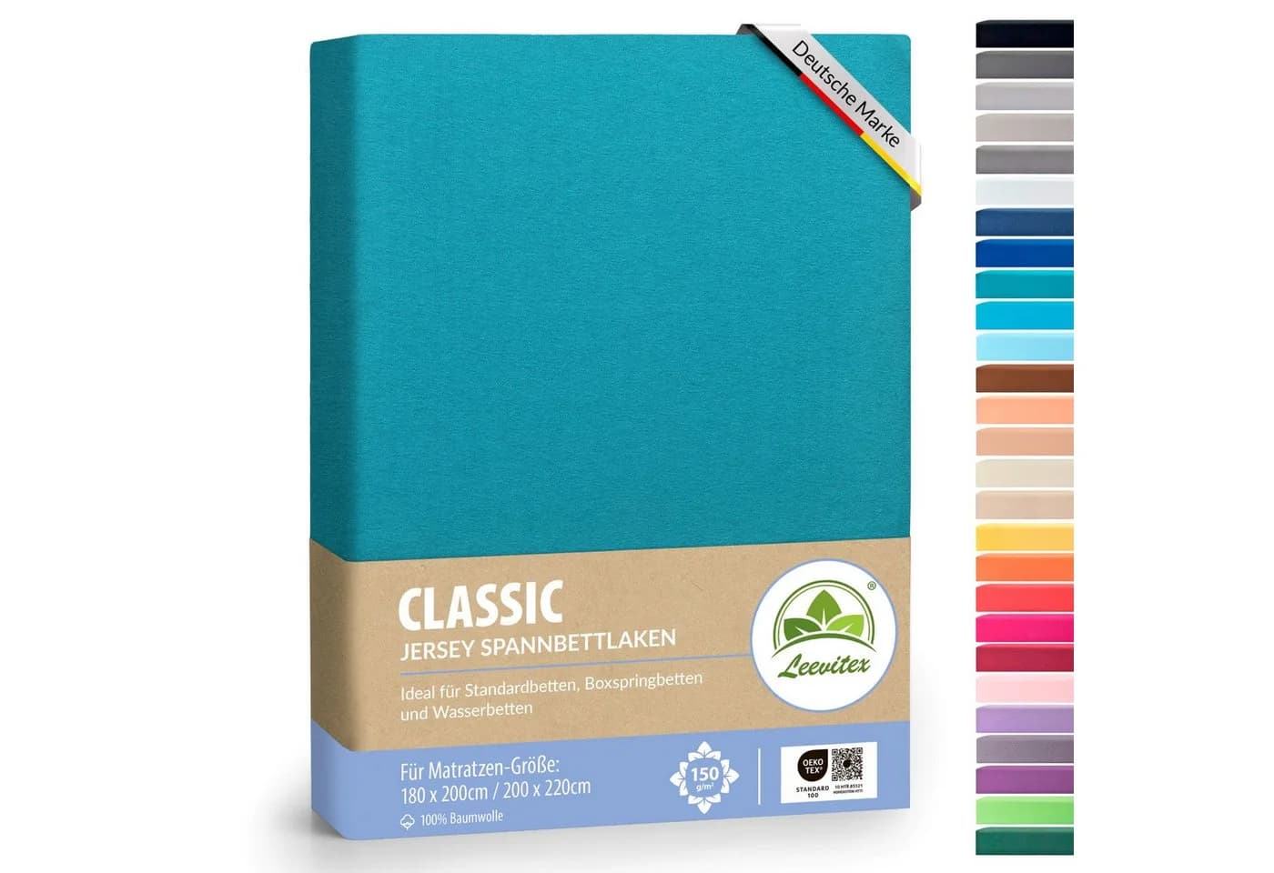leevitex® Spannbettlaken Jersey-Baumwolle 150 g/m², Gummizug rundum, ÖkoTex, 180x200 – 200x220 cm - Bild 2