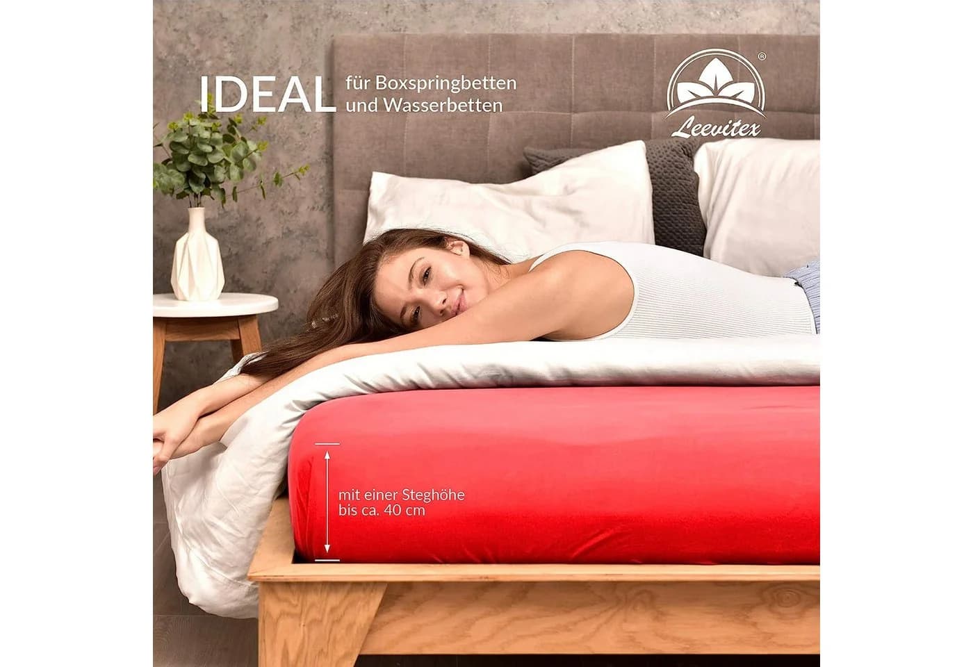leevitex Spannbettlaken Rot Jersey-Baumwolle Boxspring & Wasserbett - Bild 3