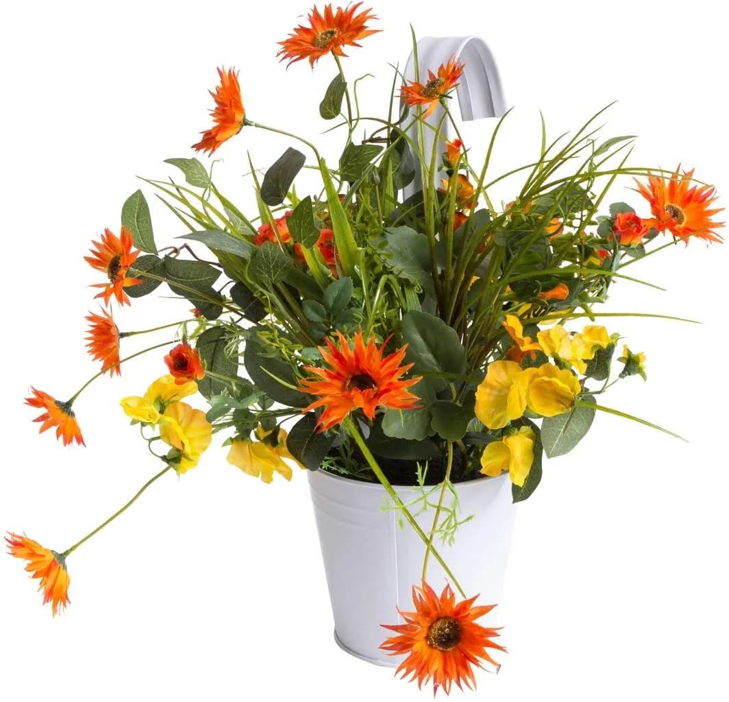 BOTANIC-HAUS Sommerblumen Kunstblume Orange-Gelb mit Metalltopf - Bild 3