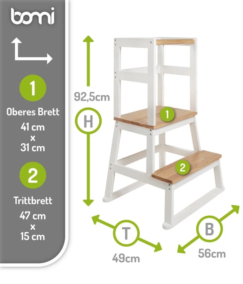 BOMI Swubi Lernturm Massivholz Beige/Weiß mit Sicherheitsbügel