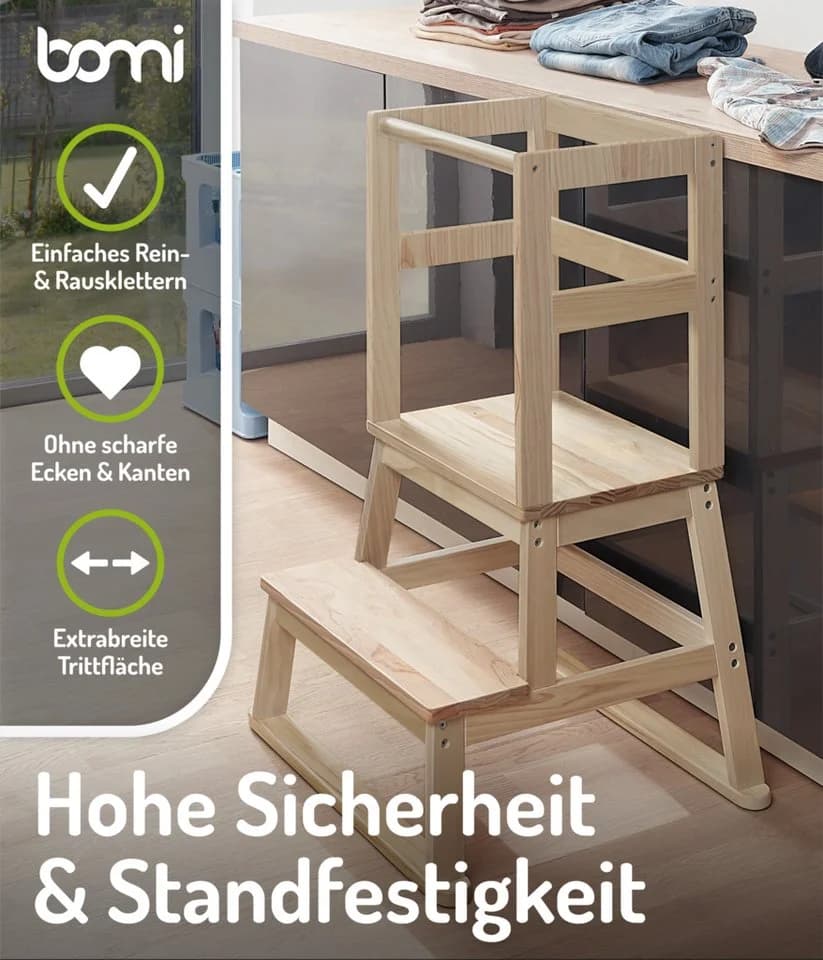 BOMI Lernturm Swubi Kinderhocker aus Massivholz Natur - Bild 4