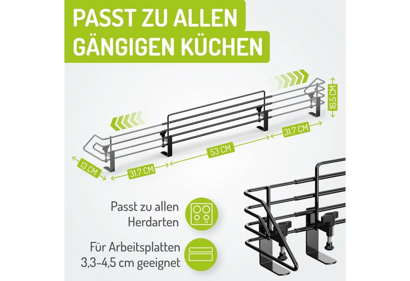 BOMI Herdschutzgitter MOWI Schwarz Verstellbar Ohne Bohren - Bild 3
