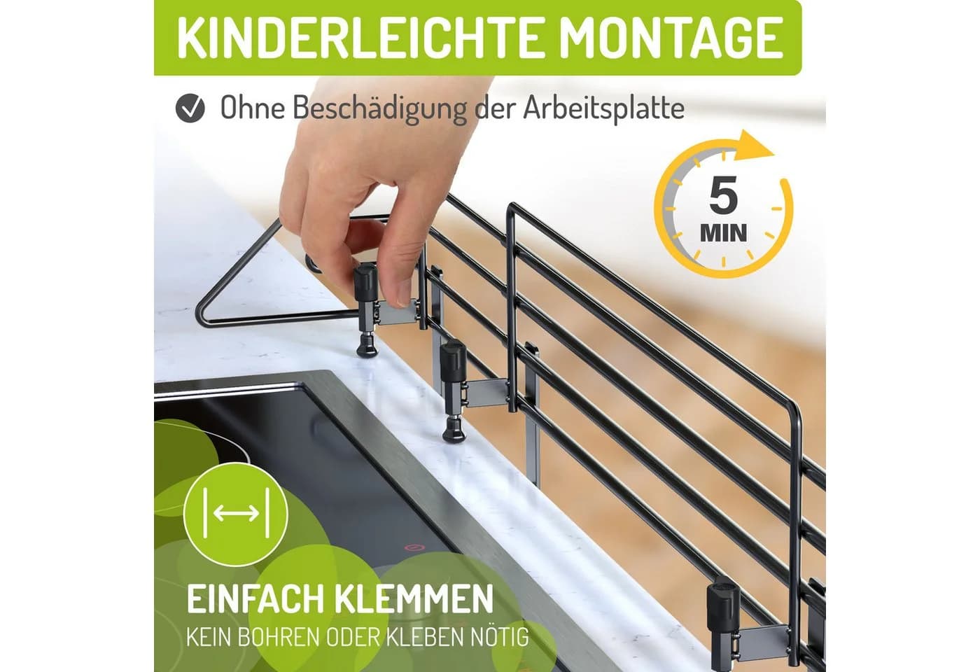 BOMI Herdschutzgitter MOWI Schwarz Verstellbar Ohne Bohren - Bild 4