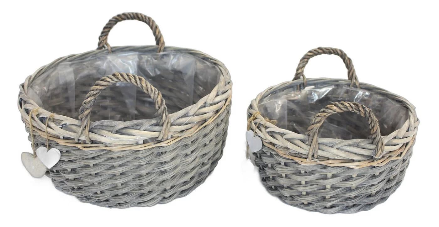 Dekoleidenschaft Pflanzschale Pflanzkörbe aus Weide, grau, Pflanztopf, Blumenschale mit Deko-Herzen (2 St., im Set) - Bild 4