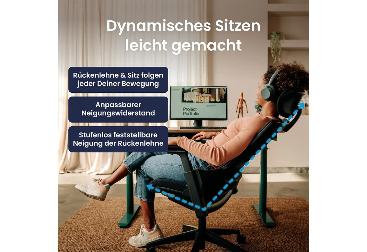 Ergotopia NextBack Bürostuhl Schwarz mit 3D Armlehnen & Kopfstütze - Bild 4