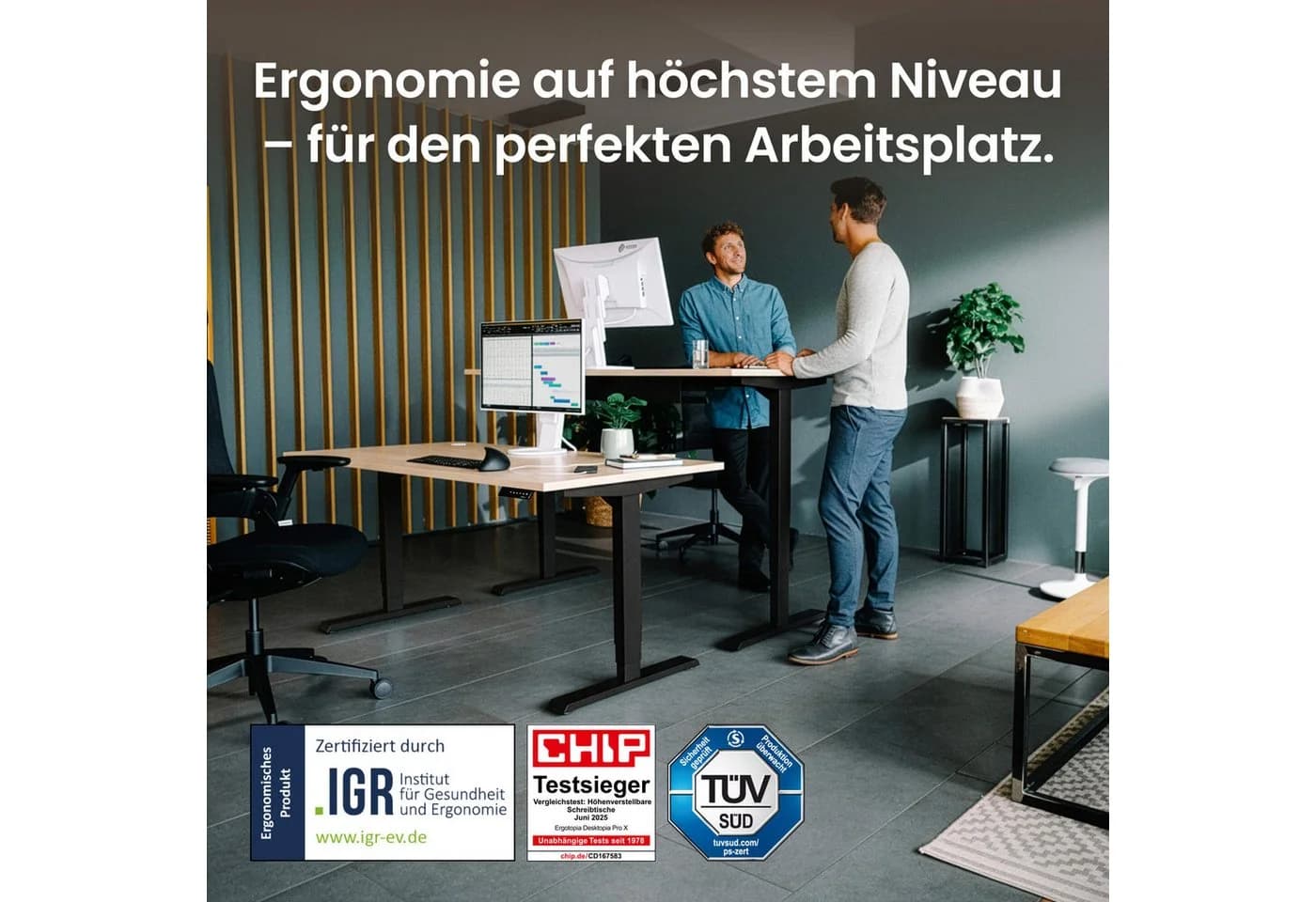 Ergotopia Desktopia Pro X Schreibtisch elektrisch höhenverstellbar braun