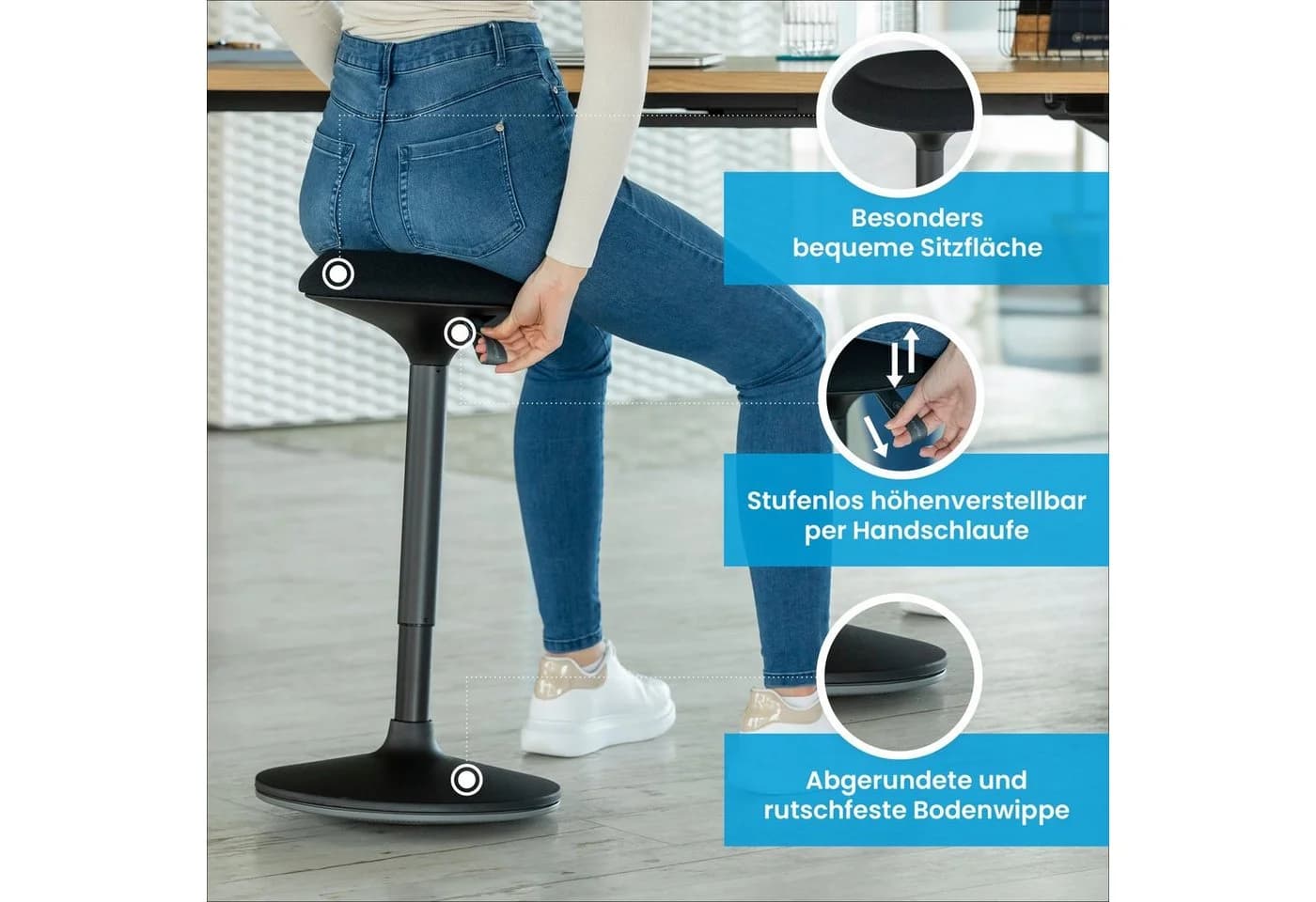 Ergotopia Drehhocker Dyko - höhenverstellbarer Bürohocker Schwarz - Bild 4