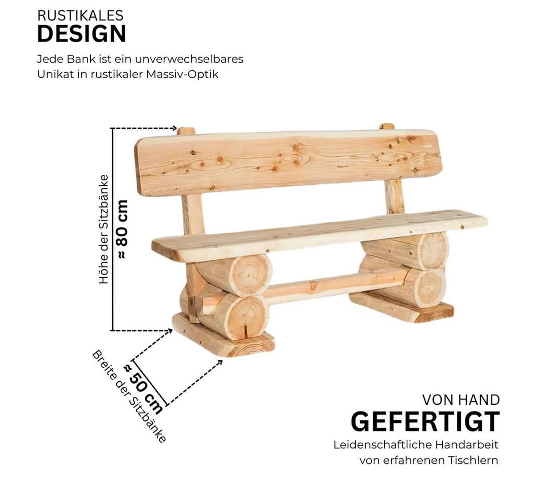 Mega-Holz Gartenbank Rustikal Massives Lärchenholz 160 cm - Bild 3