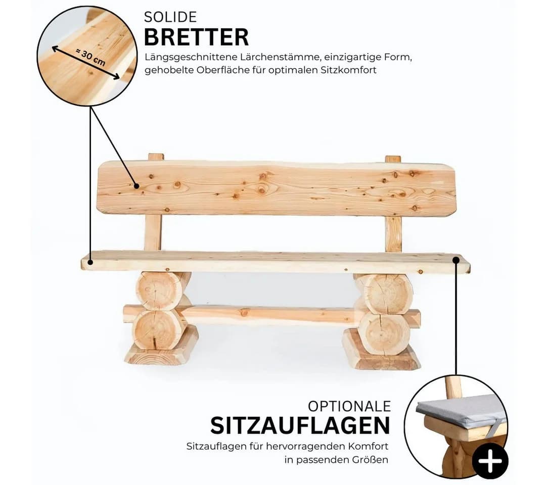 Mega-Holz Gartenbank Rustikal Massives Lärchenholz 160 cm - Bild 4