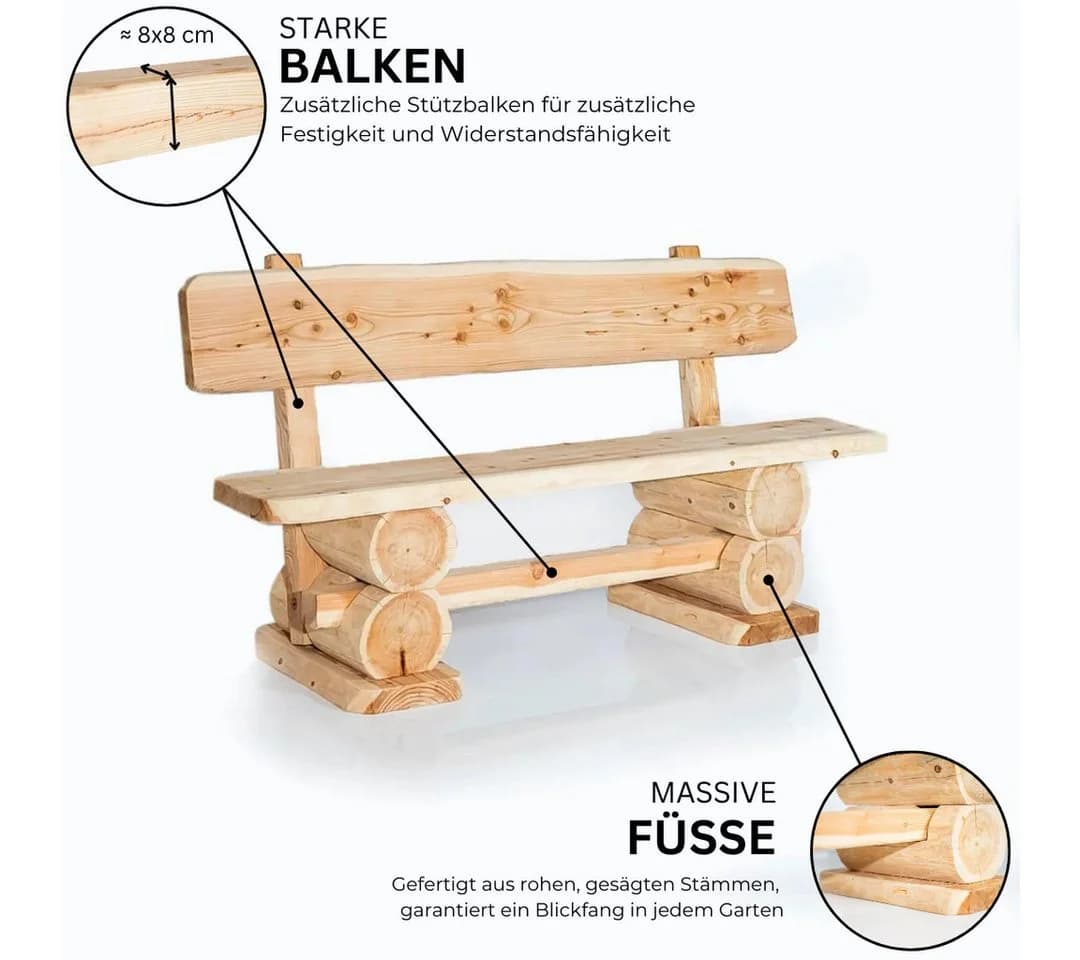 Mega-Holz Gartenbank Rustikal Massives Lärchenholz 160 cm - Bild 5