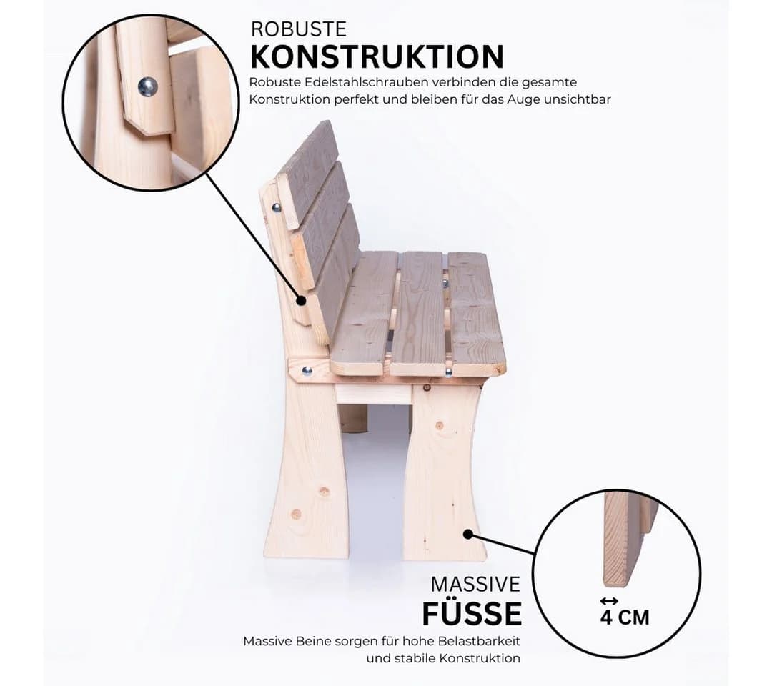 Mega-Holz Gartenbank Ungarn 2-Sitzer Kiefer massiv - Bild 3