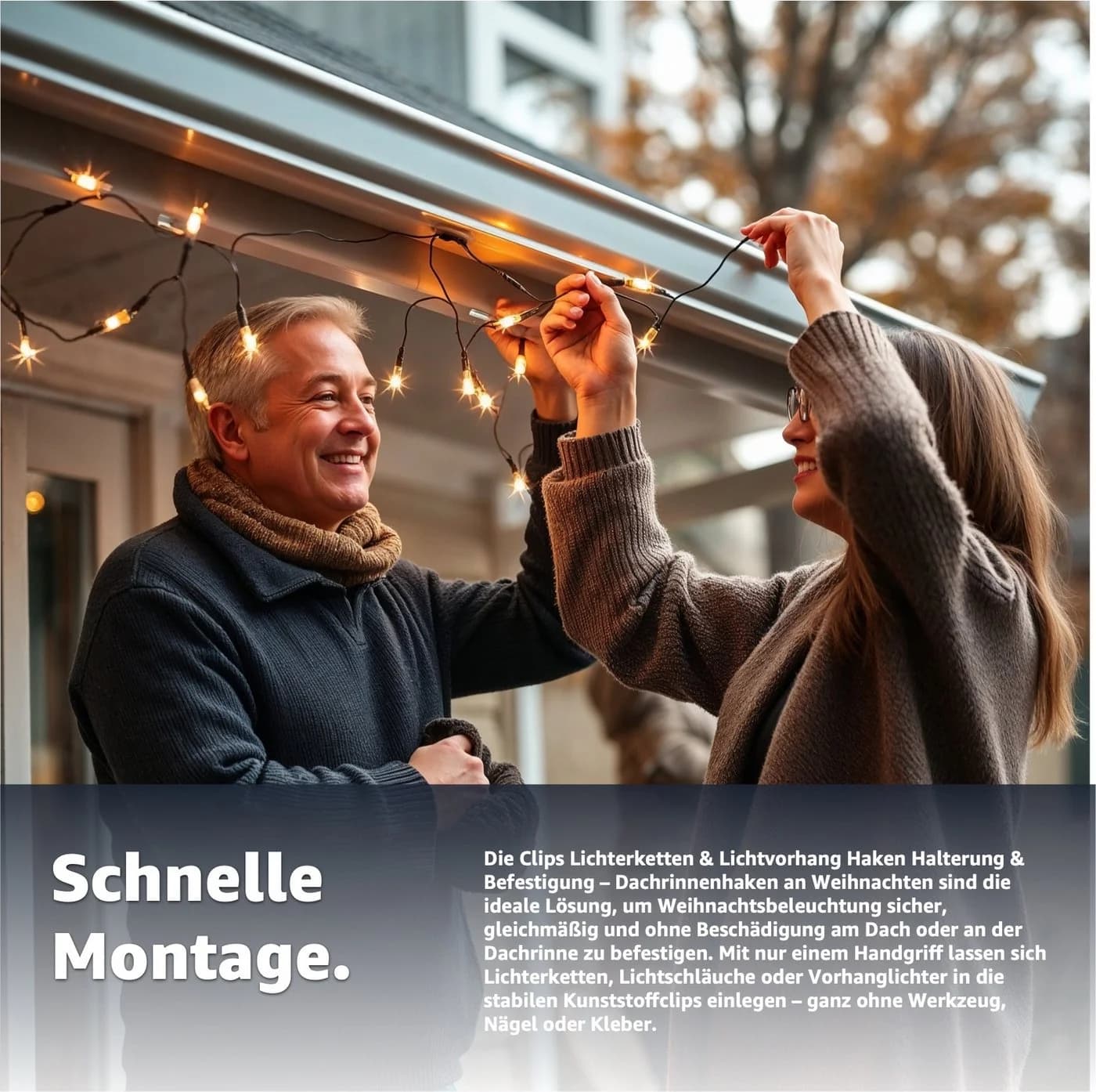 Weihnachtswunder® Dekohaken 50er Set Weiß Flexible Dachrinnenhalterung
