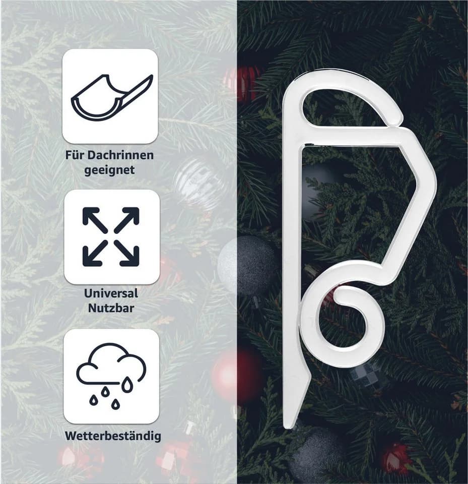 Weihnachtswunder® Dekohaken 50er Set Weiß Flexible Dachrinnenhalterung - Bild 3