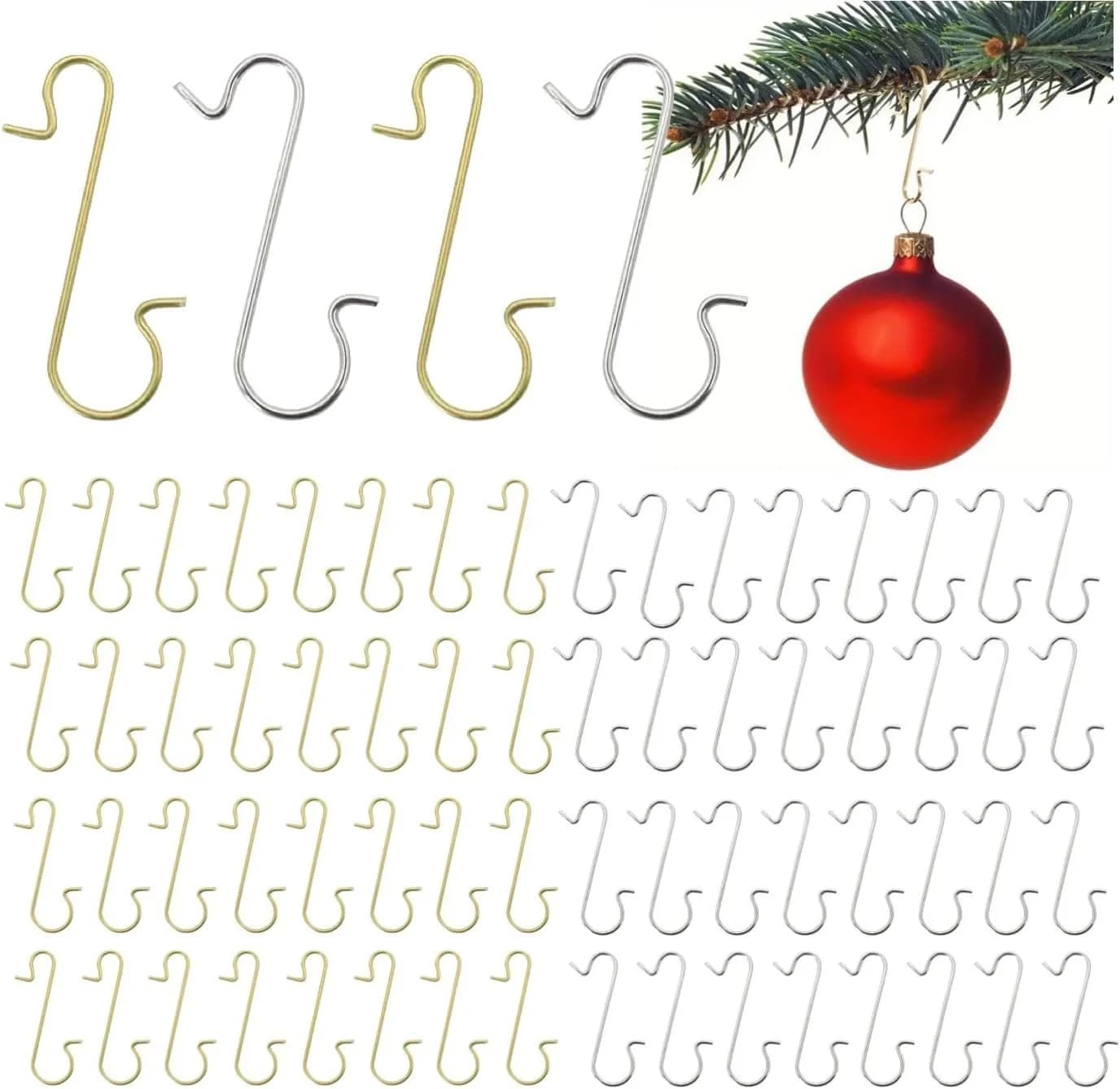 Weihnachtswunder® Christbaumschmuck 100x Haken Gold-Silber Kugelaufhänger S-Form - Bild 2