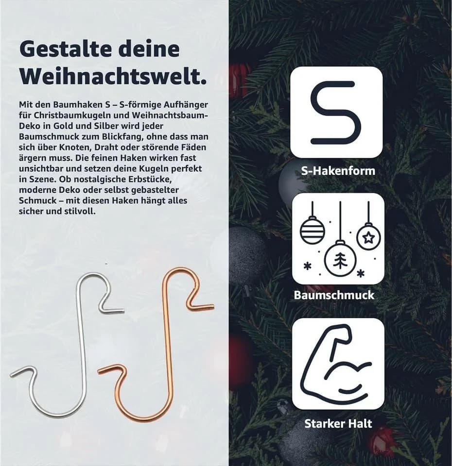 Weihnachtswunder® Christbaumschmuck 100x Haken Gold-Silber Kugelaufhänger S-Form - Bild 3
