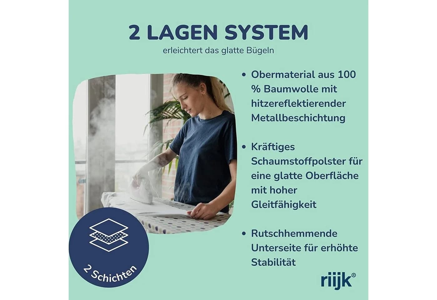 riijk Bügelbrettbezug Grau Universal Passform Dampfdurchlässig - Bild 3