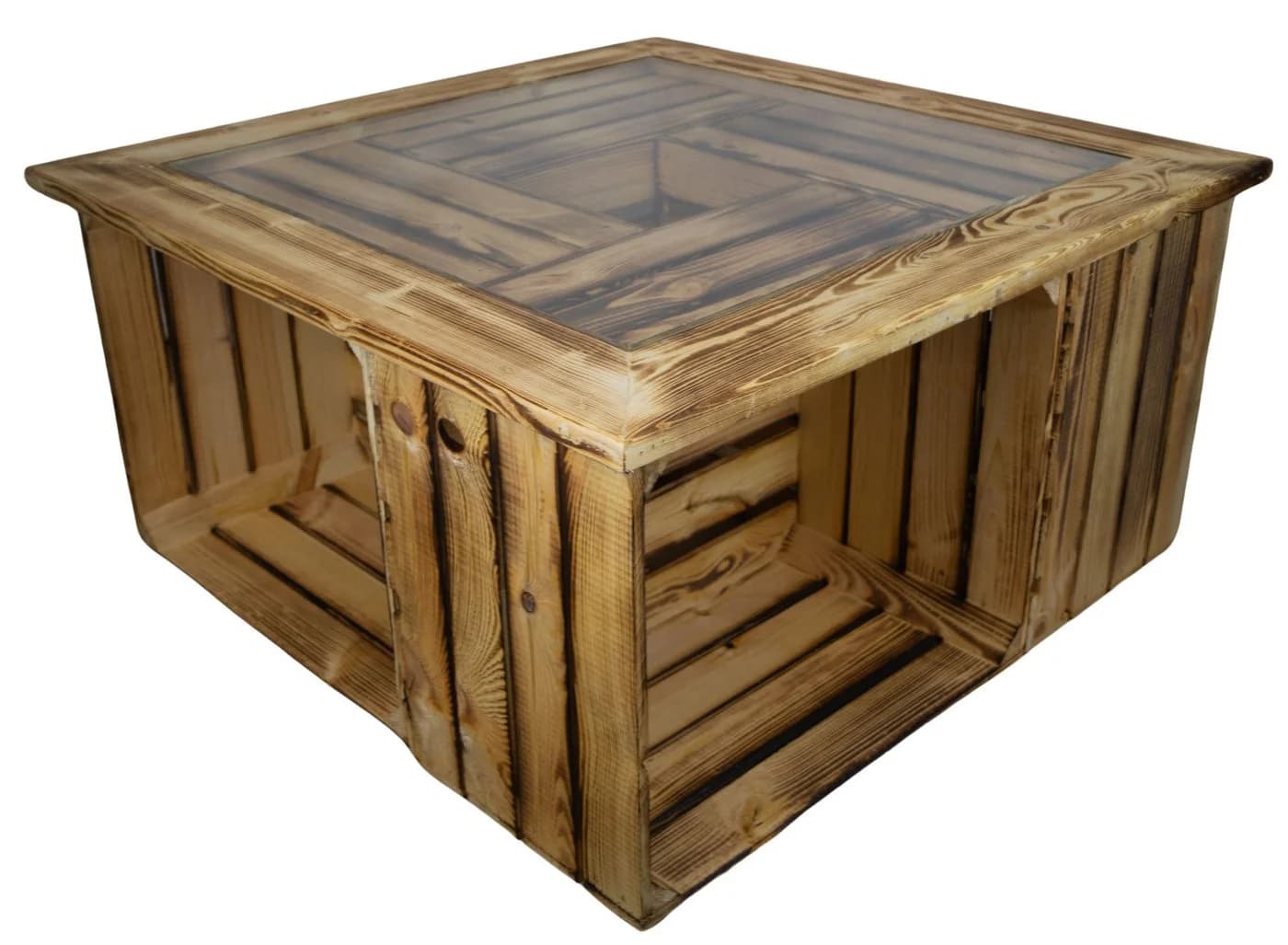 Kistenkolli Altes Land Allzweckkiste Glasplatte mit Holzrahmen geflammt 85x85cm - Bild 2