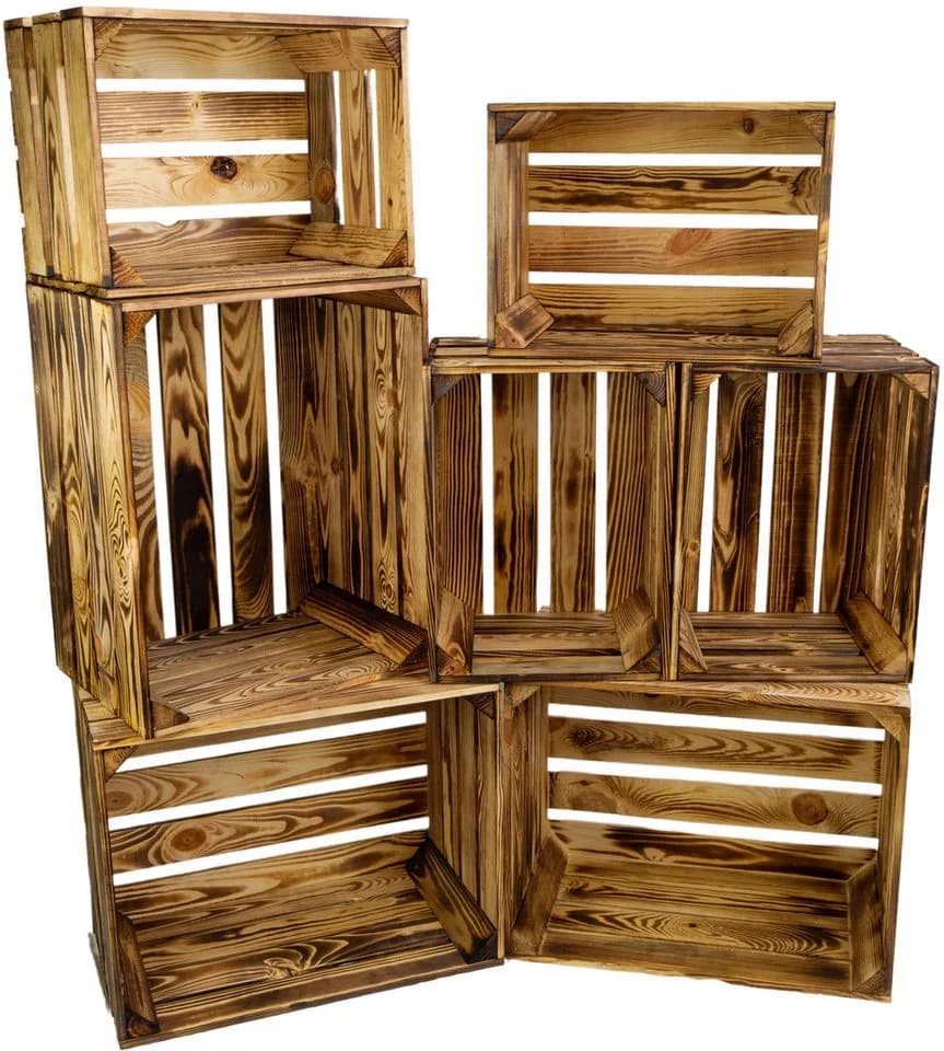 Kistenkolli Altes Land 7er Set Vintage Kisten geflammt Kiefernholz